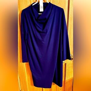 Joan Vass Elegant Cobalt Blue Dress Size 2P (12-14 in regular sizing) Drapes VTG